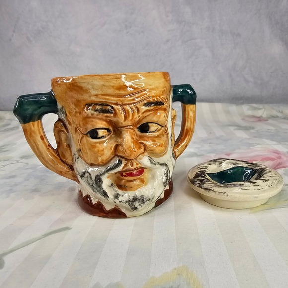 Vintage Ceramic Old Man Face Creamer‎ and Sugar Bowl Set with Lids - Picture 3 of 10